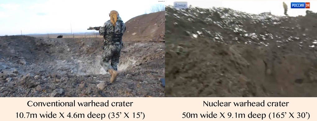 Image #2b (left) Missile crater conventional warhead 20141022 Pic 1.|(right) Missile crater nuclear warhead 20150209 Pic 4. [in crater looking up from cam location] - (for comparison w- Donetsk Nuke crater) Novorossiya News #15