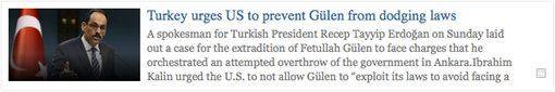 Link1- Turkey urges US to prevent Gülen from dodging laws